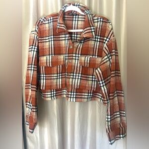 SHEIN Orange and White Plaid Shirt